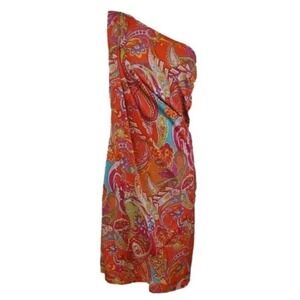 Lauren Ralph Lauren One Shoulder Size 12 Paisley Satin Front Drape Sheath Dress